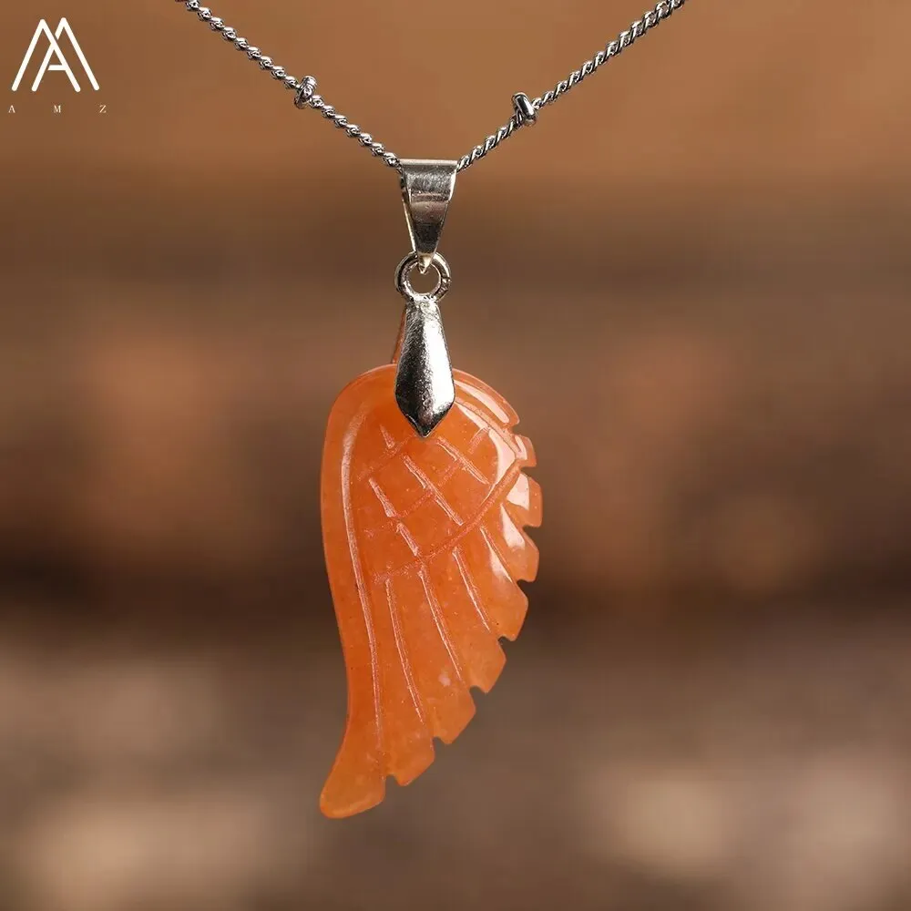 Natural Stone Angel Wings Pendant Necklaces