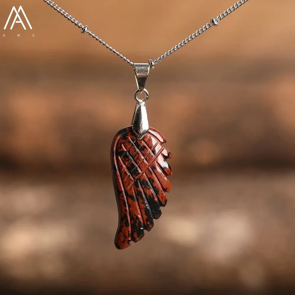 Natural Stone Angel Wings Pendant Necklaces