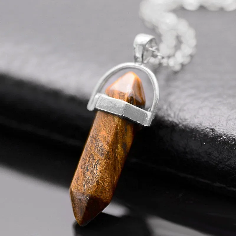 Natural Stone Bullet Shape Healing Point Pendant Necklaces Turquoise Crystal Stone Quartz Pendant Necklace Women Jewelry