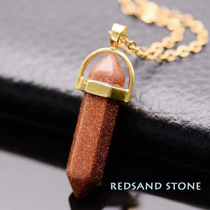 Natural Stone Bullet Shape Healing Point Pendant Necklaces Turquoise Crystal Stone Quartz Pendant Necklace Women Jewelry