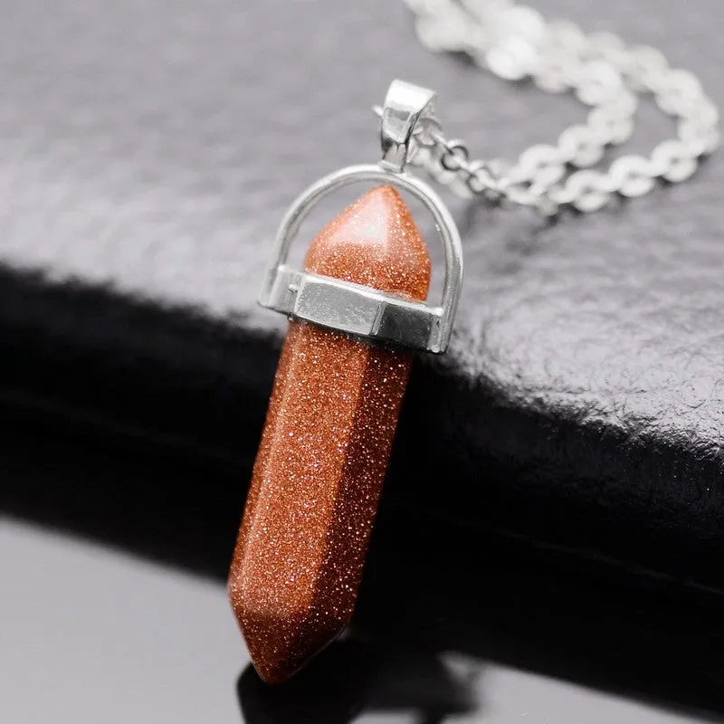 Natural Stone Bullet Shape Healing Point Pendant Necklaces Turquoise Crystal Stone Quartz Pendant Necklace Women Jewelry