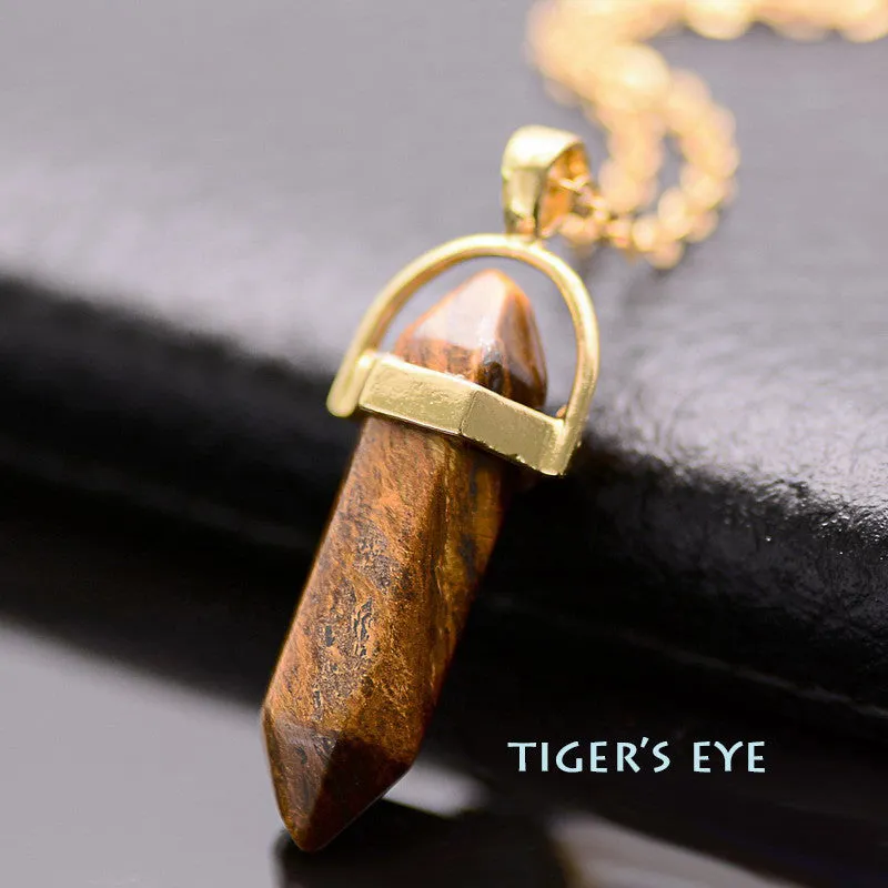 Natural Stone Bullet Shape Healing Point Pendant Necklaces Turquoise Crystal Stone Quartz Pendant Necklace Women Jewelry