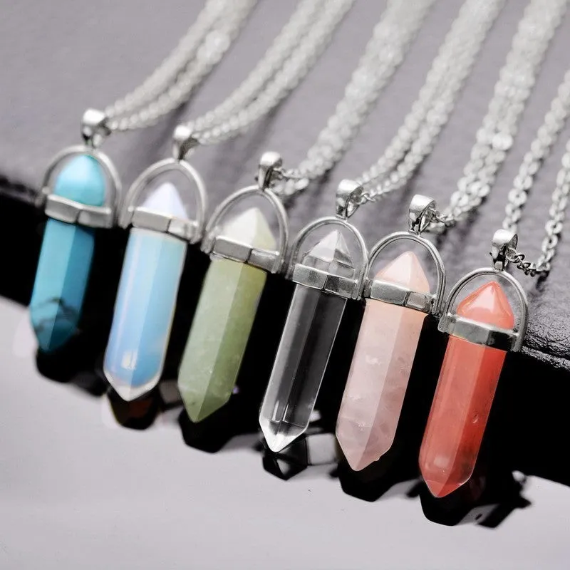 Natural Stone Bullet Shape Healing Point Pendant Necklaces Turquoise Crystal Stone Quartz Pendant Necklace Women Jewelry