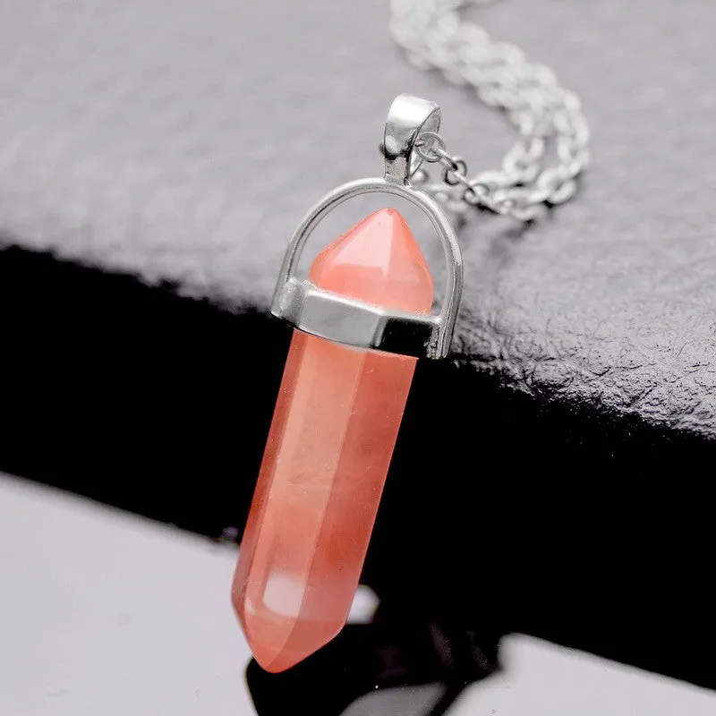 Natural Stone Bullet Shape Healing Point Pendant Necklaces Turquoise Crystal Stone Quartz Pendant Necklace Women Jewelry