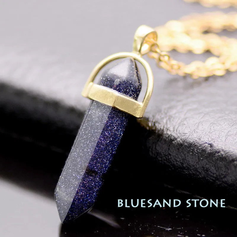 Natural Stone Bullet Shape Healing Point Pendant Necklaces Turquoise Crystal Stone Quartz Pendant Necklace Women Jewelry