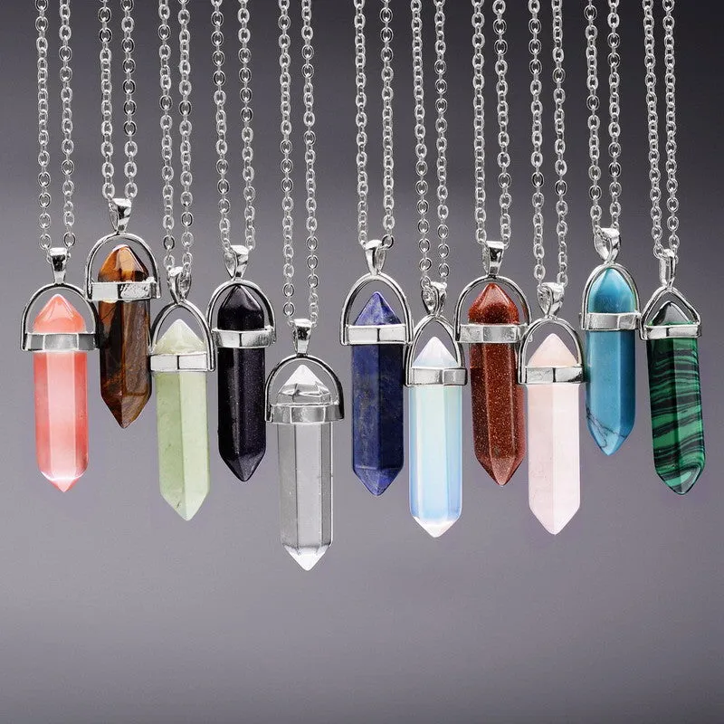 Natural Stone Bullet Shape Healing Point Pendant Necklaces Turquoise Crystal Stone Quartz Pendant Necklace Women Jewelry