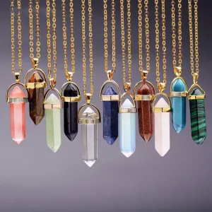 Natural Stone Bullet Shape Healing Point Pendant Necklaces Turquoise Crystal Stone Quartz Pendant Necklace Women Jewelry