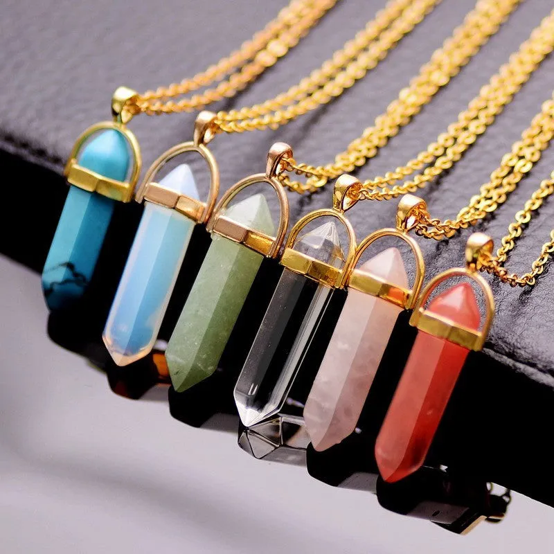 Natural Stone Bullet Shape Healing Point Pendant Necklaces Turquoise Crystal Stone Quartz Pendant Necklace Women Jewelry