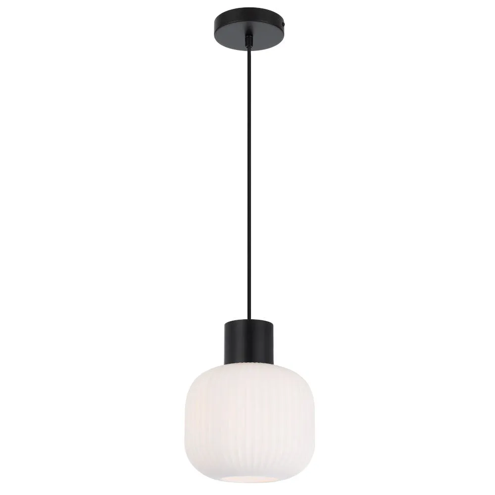 Nori 20cm Black with Opal Glass Modern Pendant