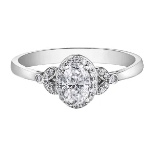 Oval Canadian Diamond Ring with Leaf Detailing