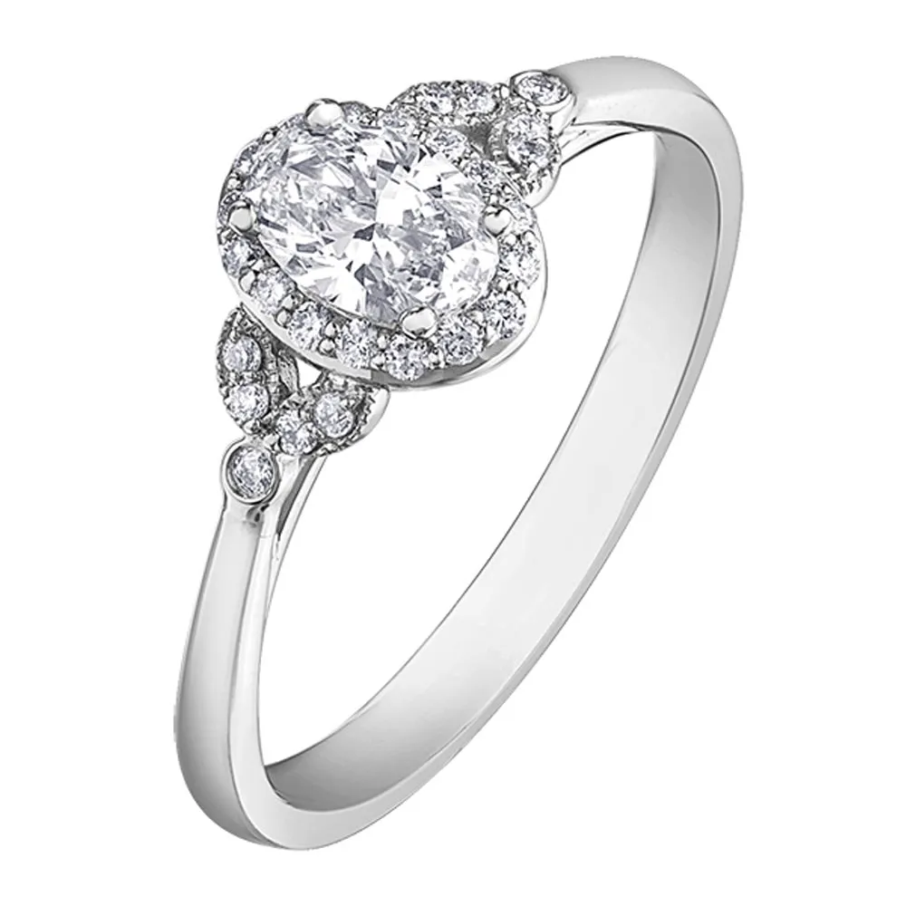 Oval Canadian Diamond Ring with Leaf Detailing