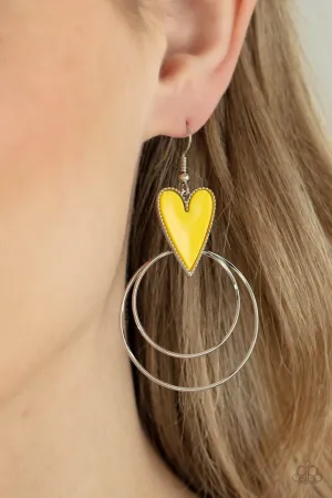 Paparazzi Happily Ever Hearts - Yellow Earrings