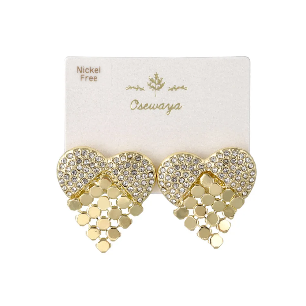 Pave and Mesh Textured Heart Earrings