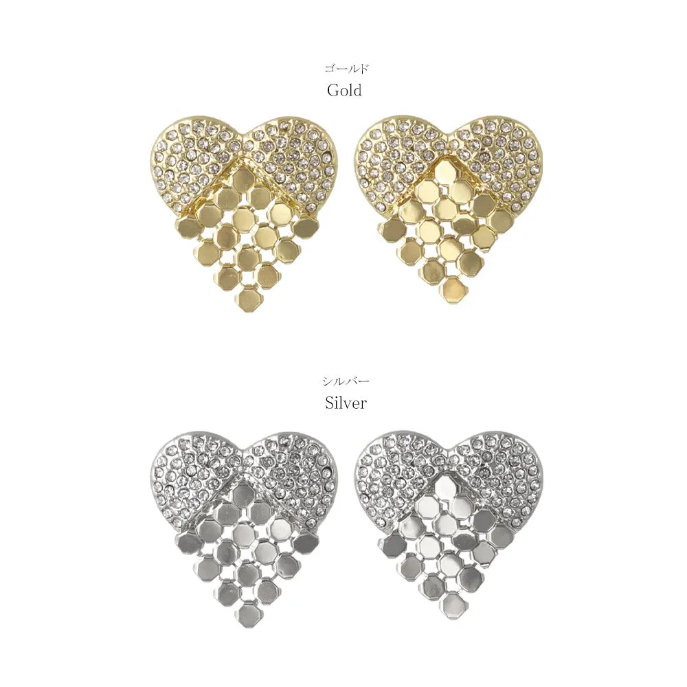 Pave and Mesh Textured Heart Earrings