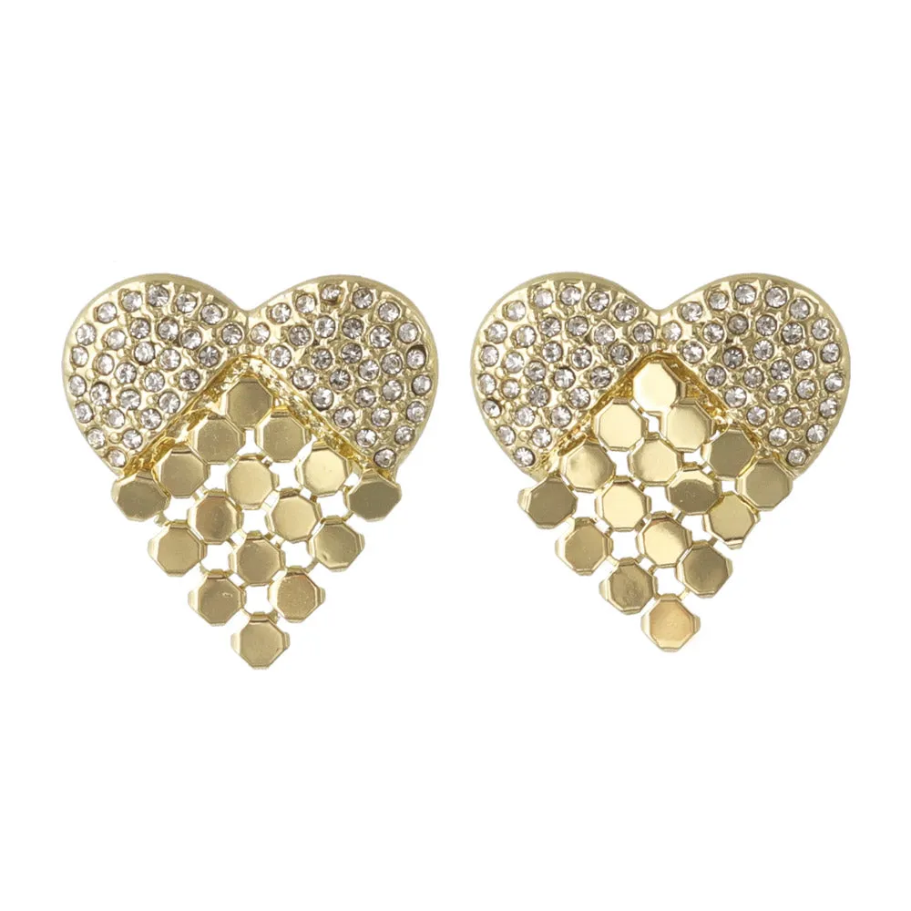 Pave and Mesh Textured Heart Earrings