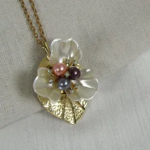 Pearl Flower  Long Pendant Necklace