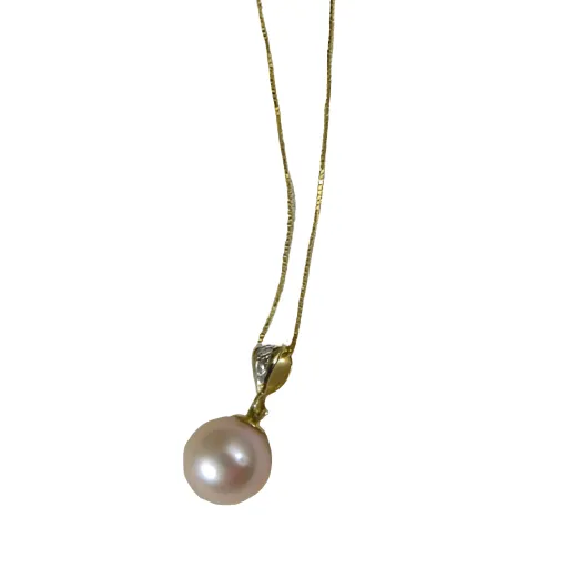 Pearl Pendant Necklace Round AA  Pearl 14K Gold Chain