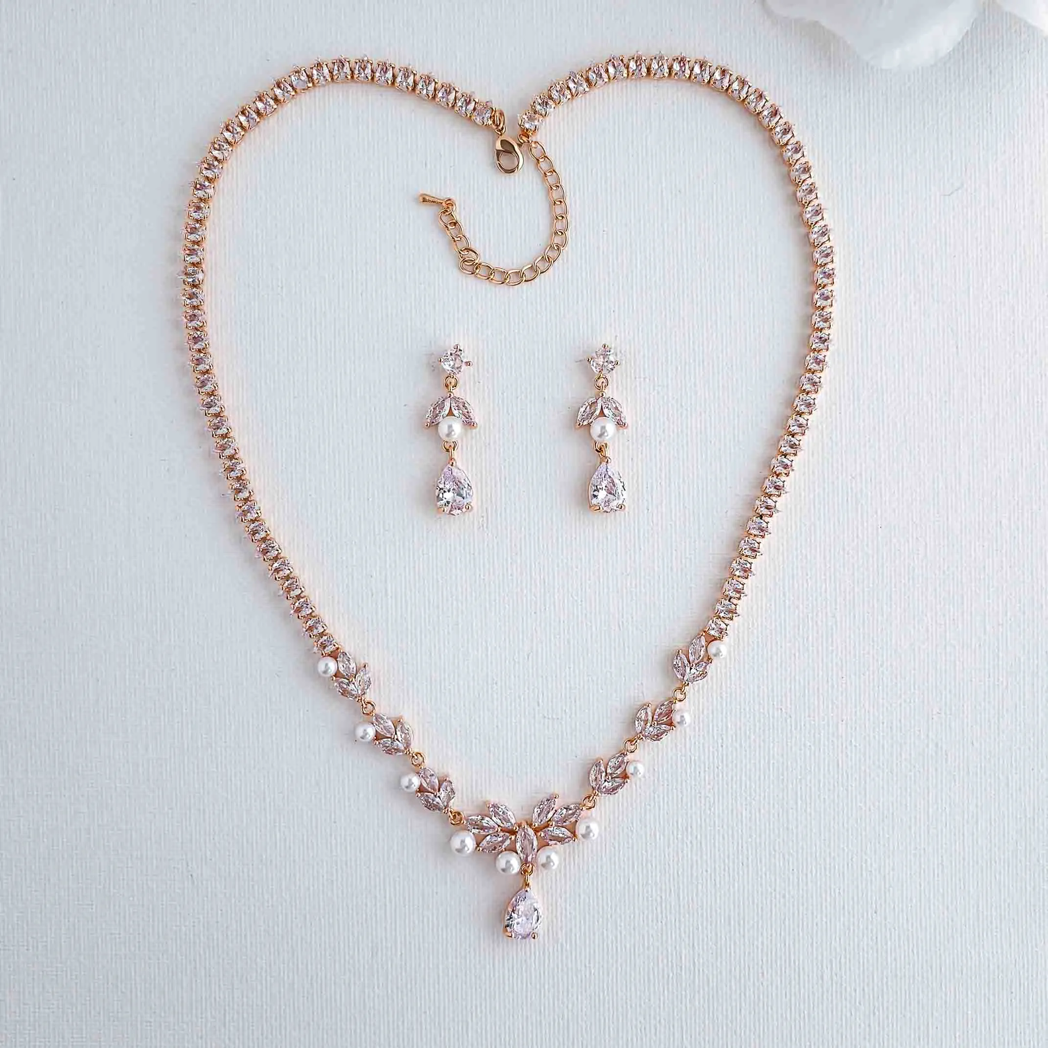 Pearl Wedding Jewelry Set of Necklace and Earrings-Jenna