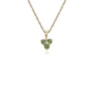 Peridot Halskette, 9 Karat Gelbgold 0,39 KT Peridot & Diamant Blumen Anhänger an 45cm Kette