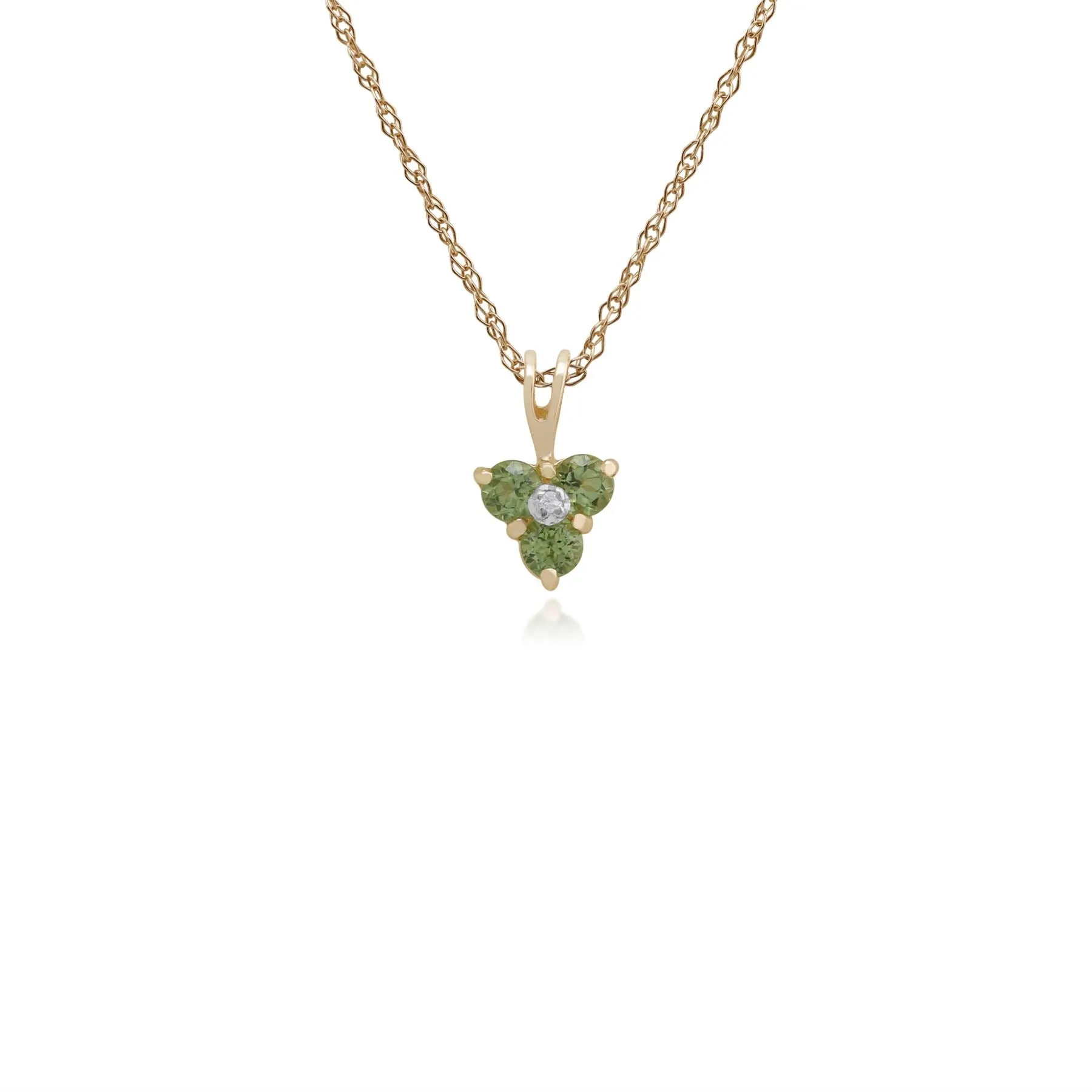 Peridot Halskette, 9 Karat Gelbgold 0,39 KT Peridot & Diamant Blumen Anhänger an 45cm Kette