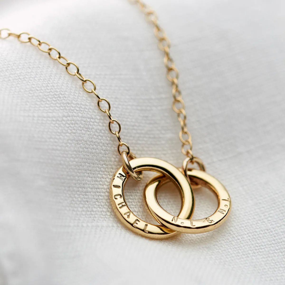 Personalised 9ct Gold Double Hoop Names Necklace