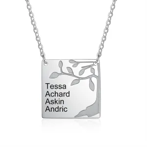 Personalized Square Necklace With Engraving 4 Names