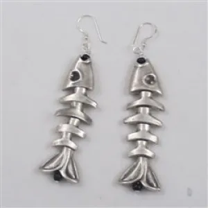 Pewter Bone Fish Earrings