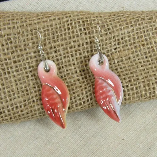 Pink & White Ceramic Earrings Handcrafted Jewelry