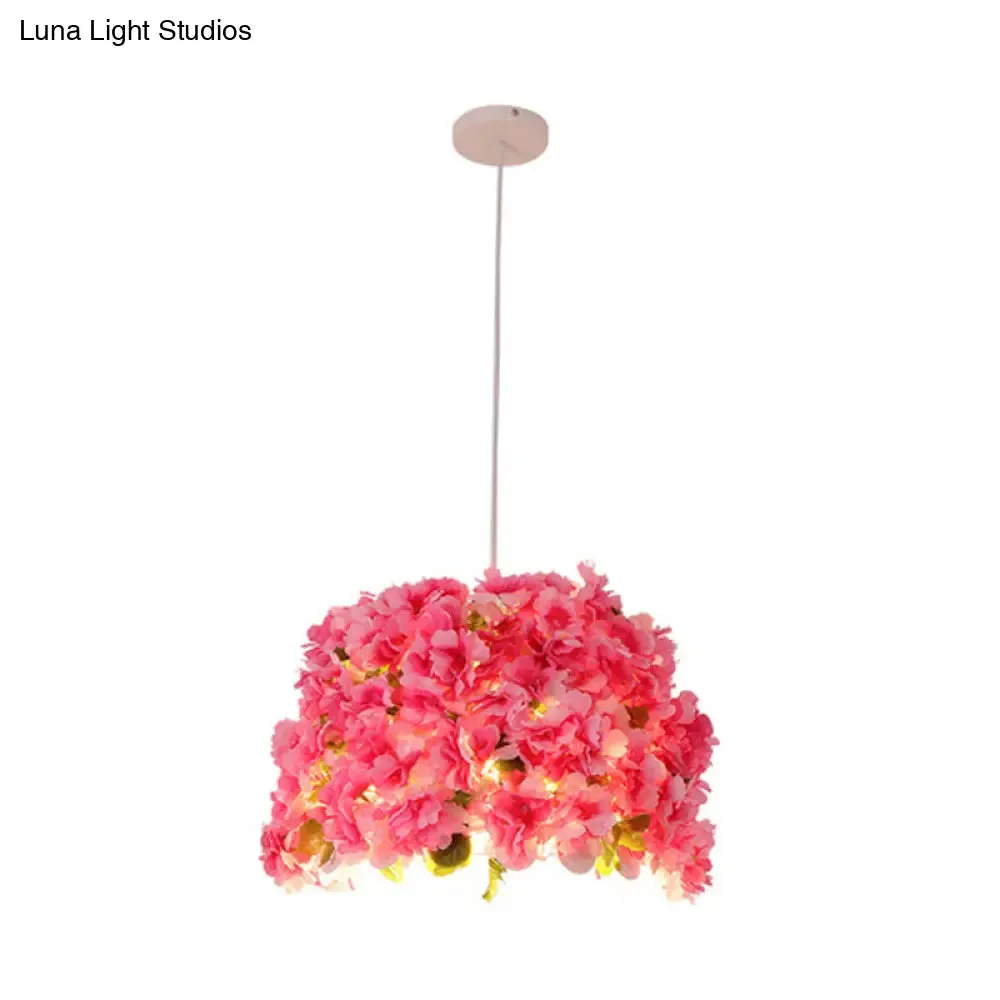 Pink Bucket Restaurant Pendant Light with Sakura Deco - Metal Drop Pendant, Bulb Included