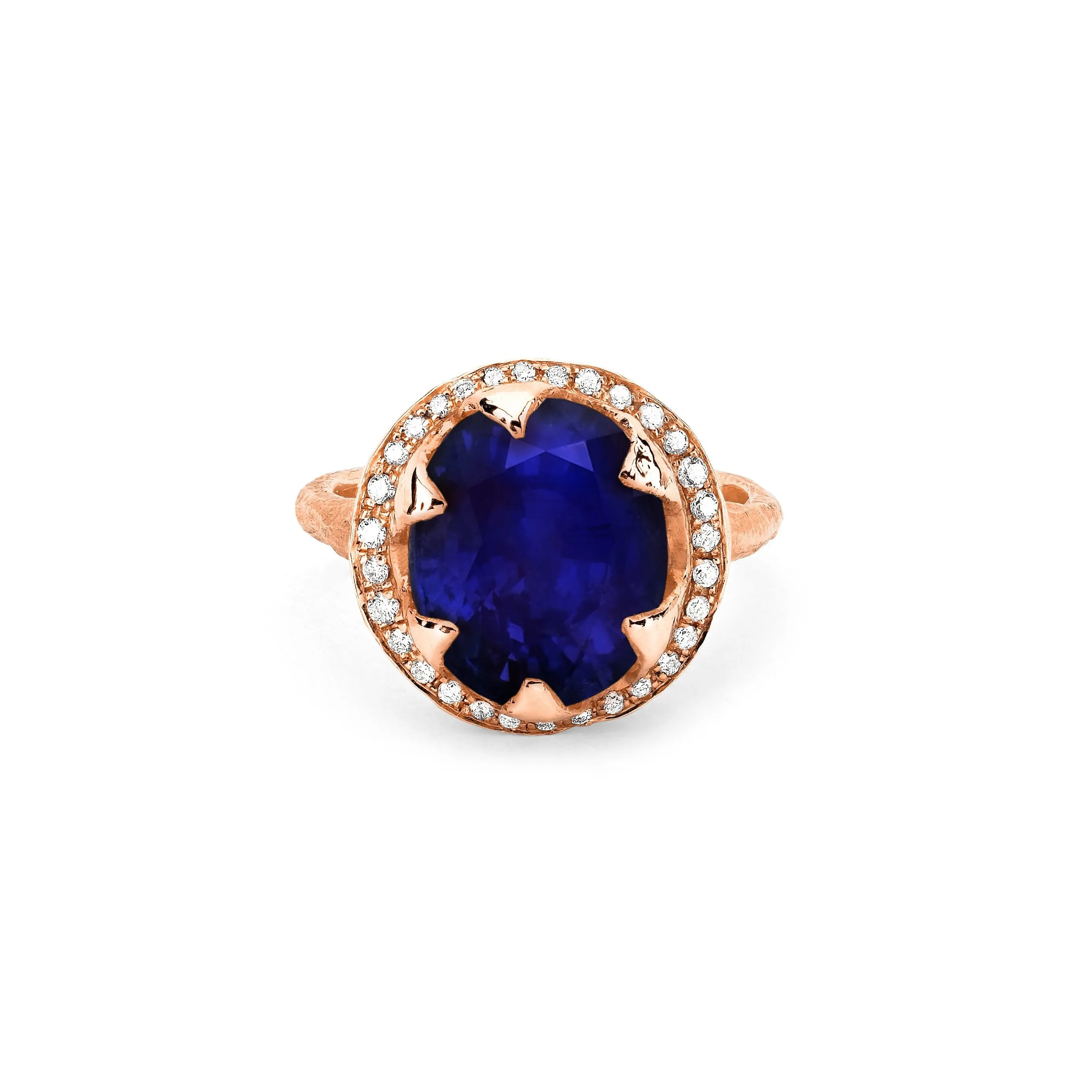 Queen Oval Sapphire Ring with Full Pavé Diamond Halo