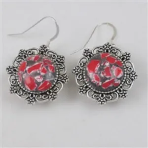 Red & Grey Drop Silver Earrings