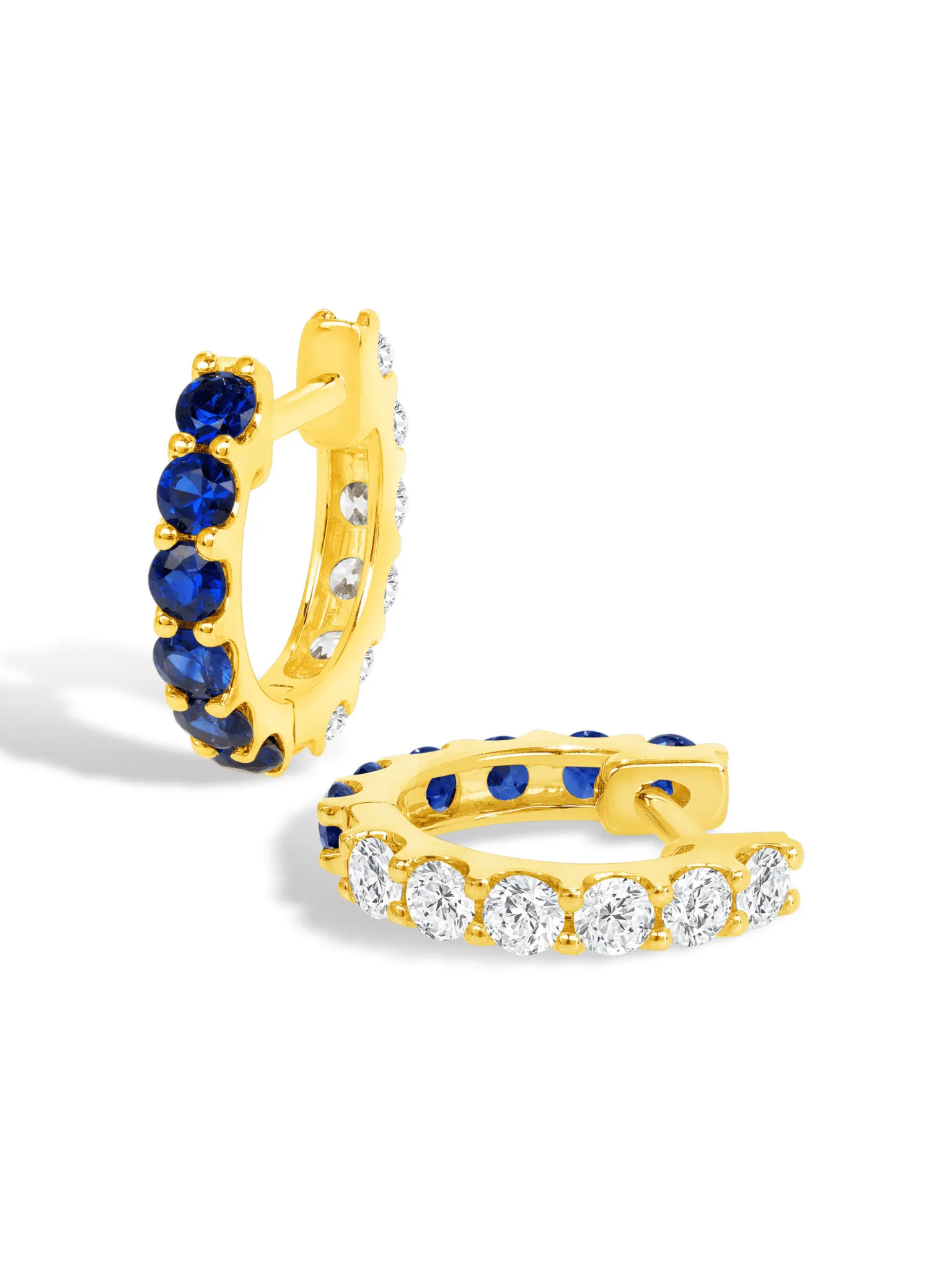 Reversible Blue Sapphire and Diamond Huggie 14K