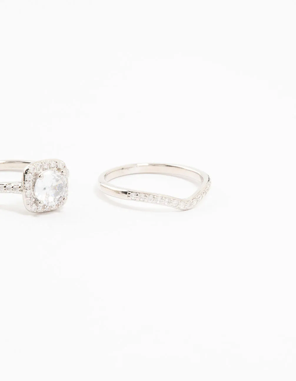 Rhodium Pointed & Halo Rings 3-Pack