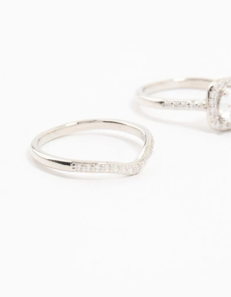 Rhodium Pointed & Halo Rings 3-Pack