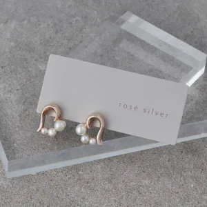 Rose Silver Pearlized Heart Studs