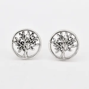 Round Silver Earrings - Tree Of Life Studs - Boho Silver Earrings