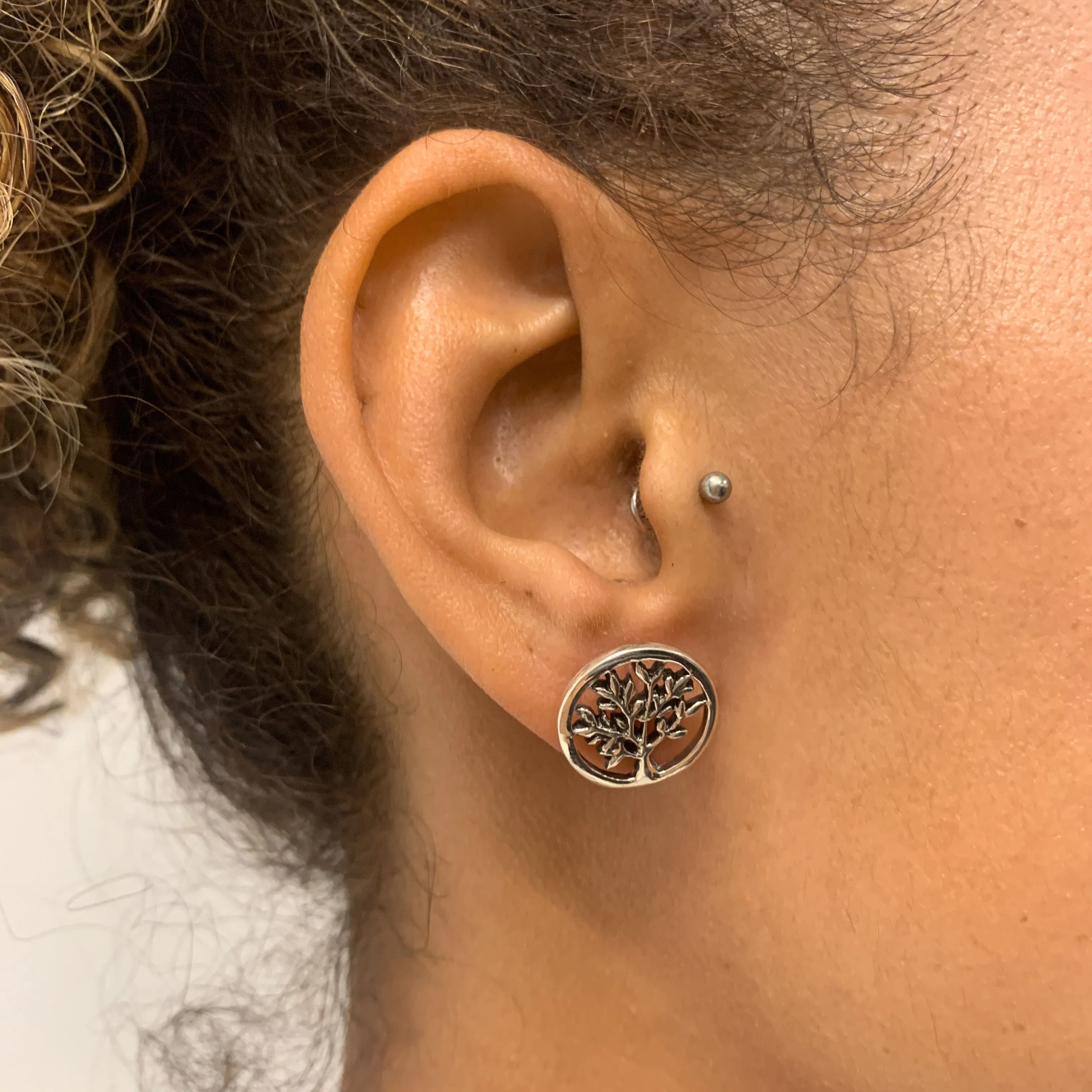 Round Silver Earrings - Tree Of Life Studs - Boho Silver Earrings