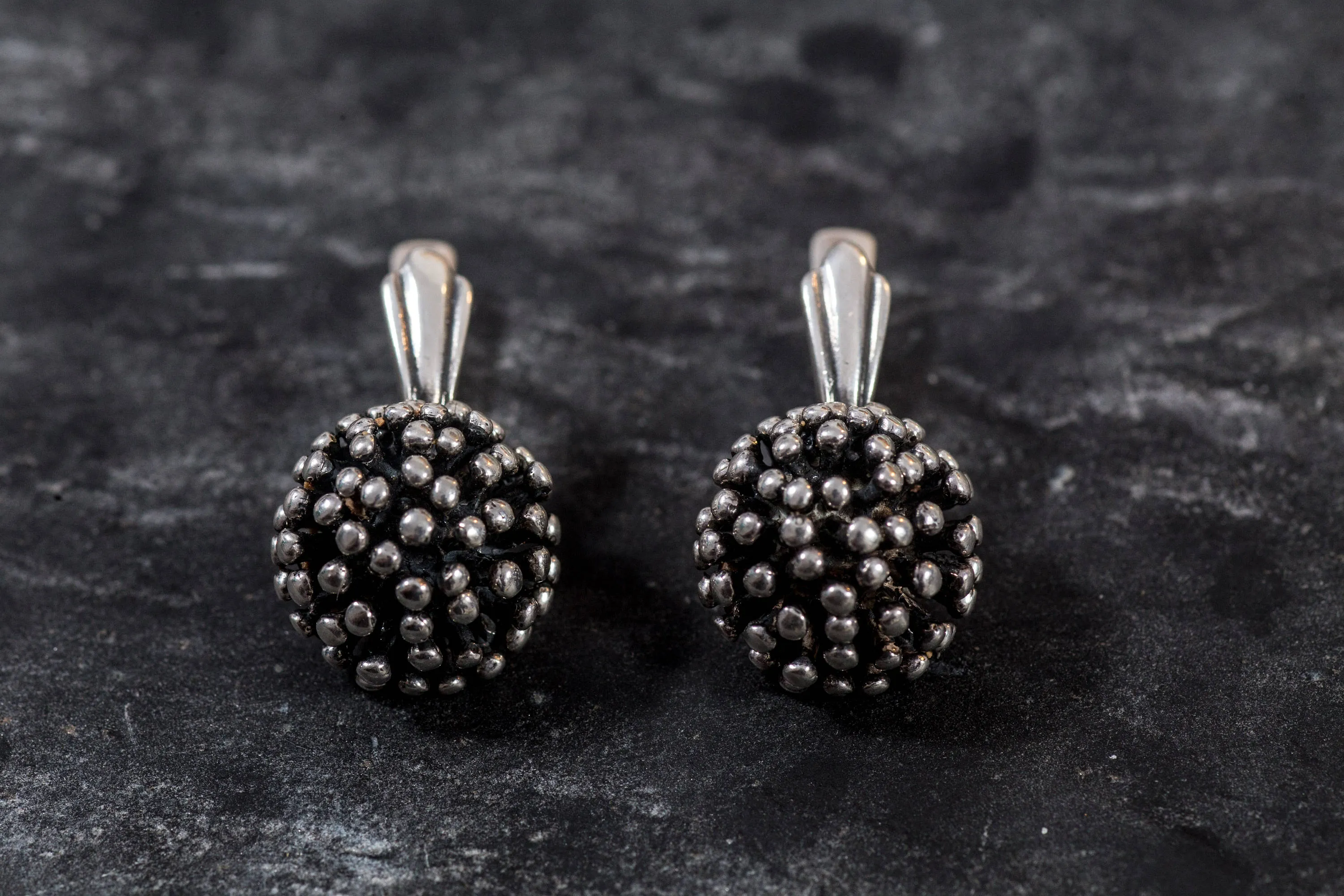 Silver Coral Earrings - Round Berry Earrings - Drop Ball Earrings