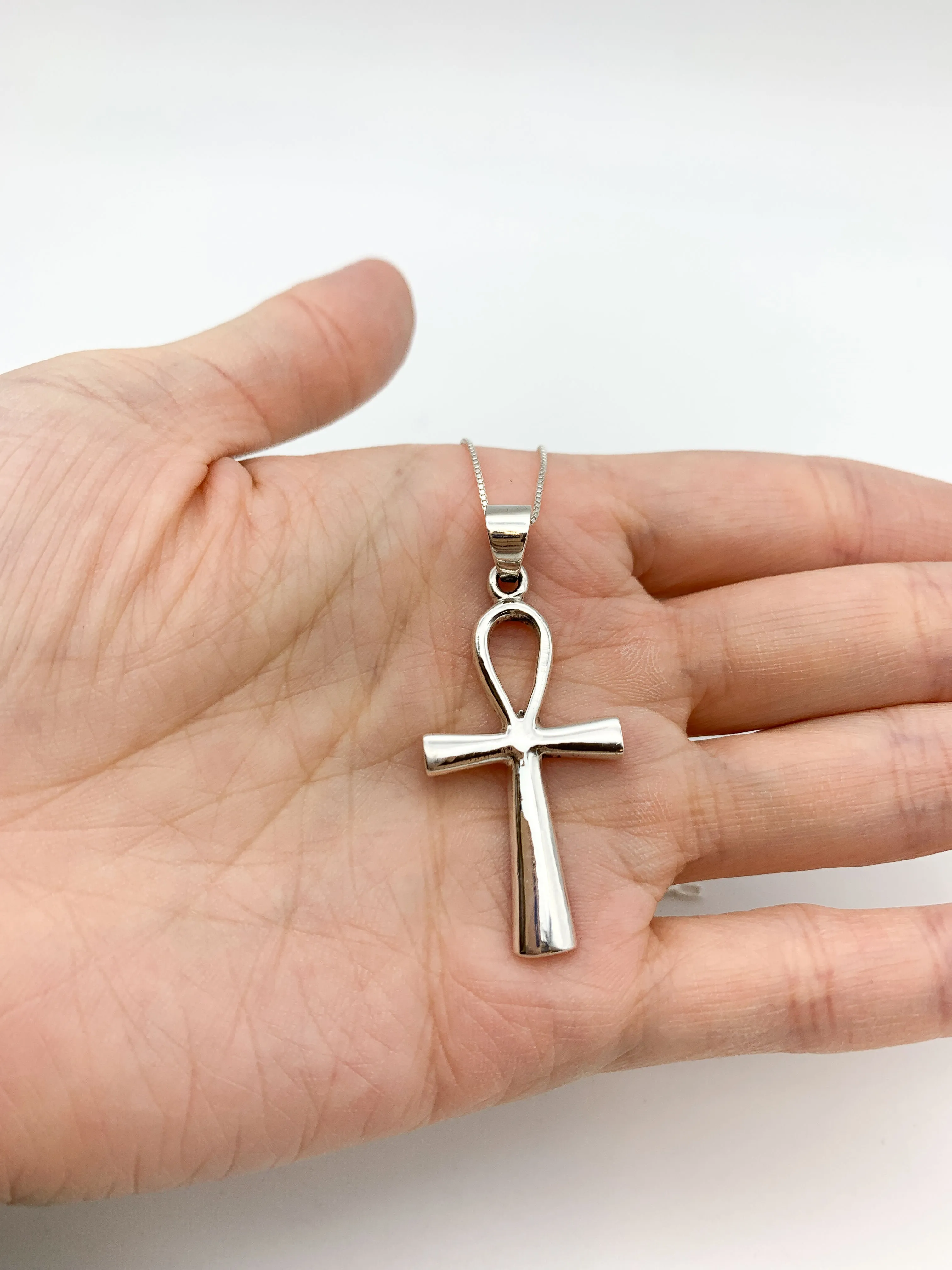 Silver Cross Necklace - Egyptian Ankh Pendant - Minimalist Cross Pendant