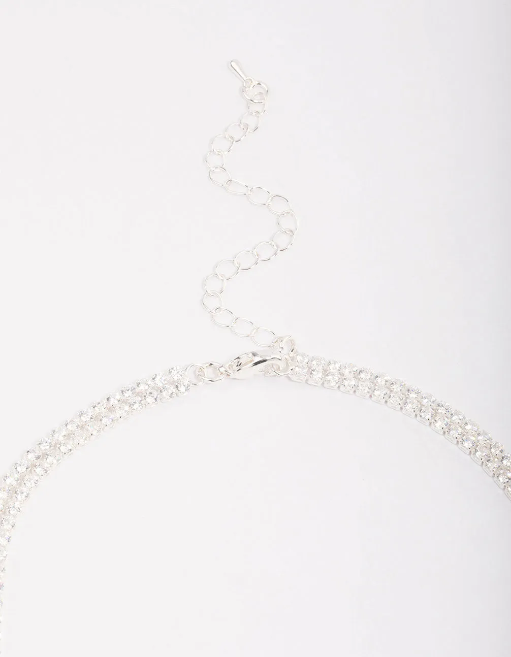 Silver Cubic Zirconia Double Layer Pear Stone Necklace