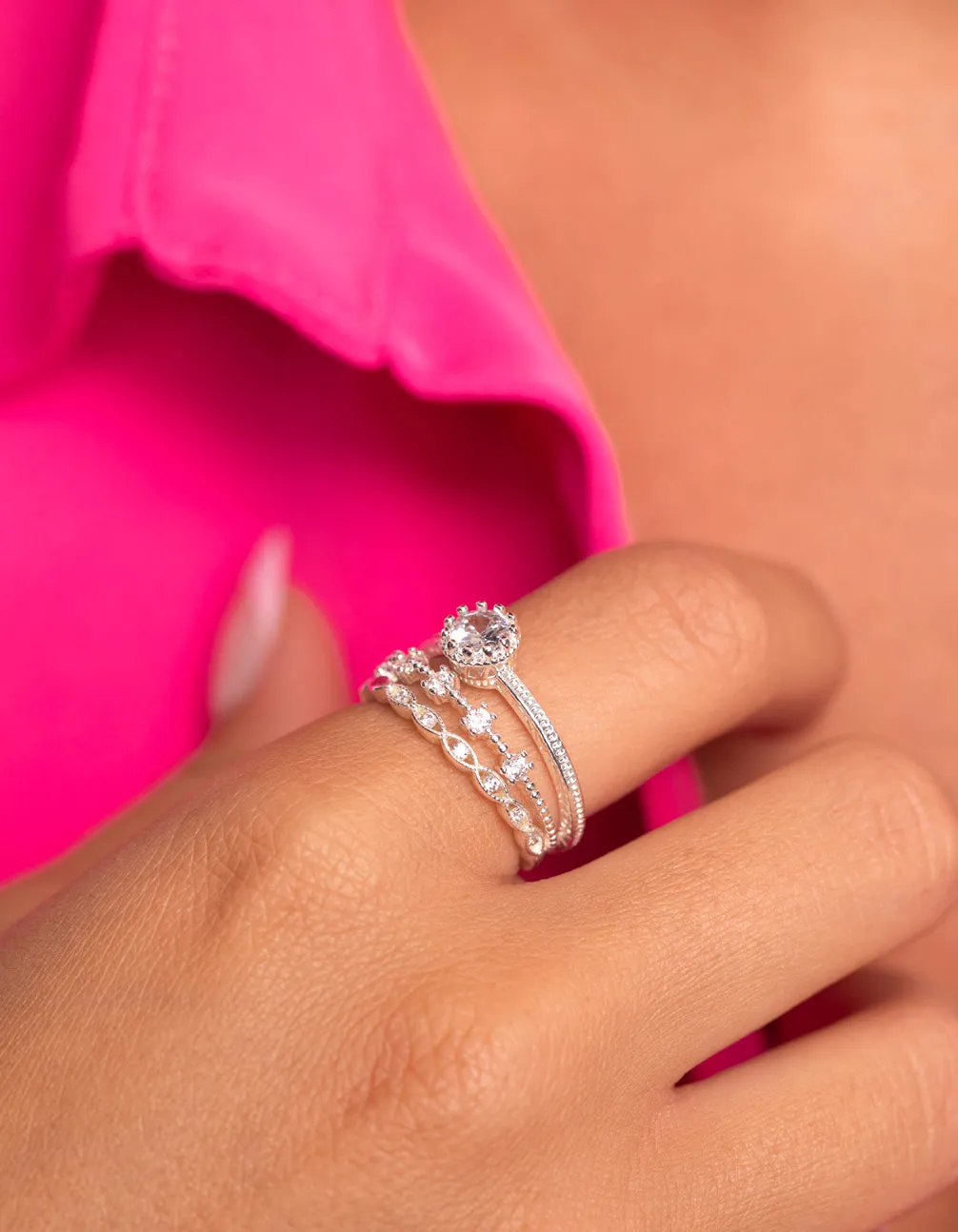 Silver Cubic Zirconia Engagement Ring Stack