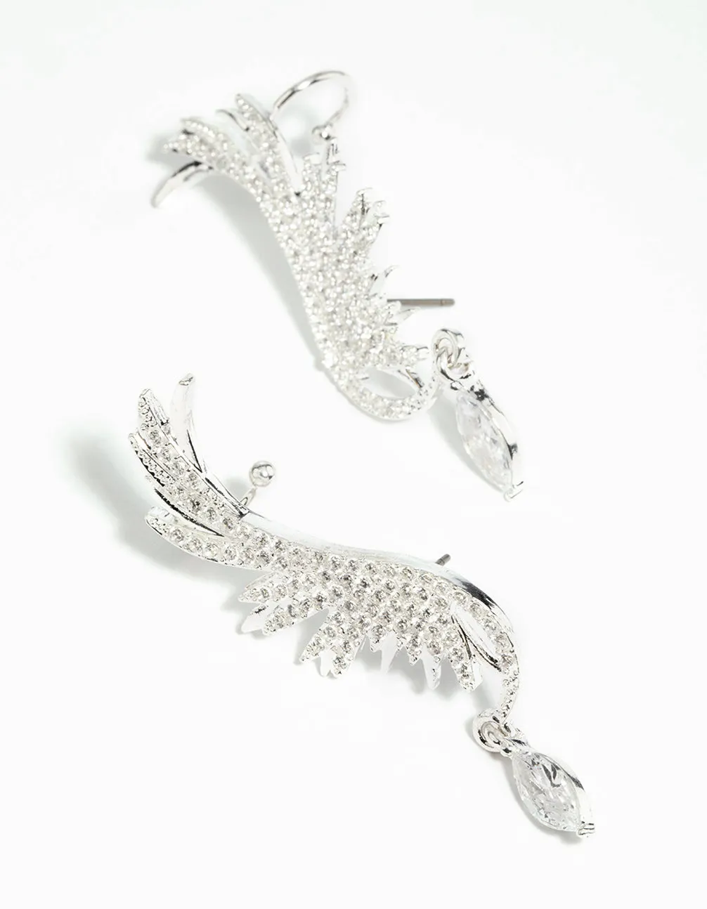 Silver Cubic Zirconia Wing Cuff Earrings