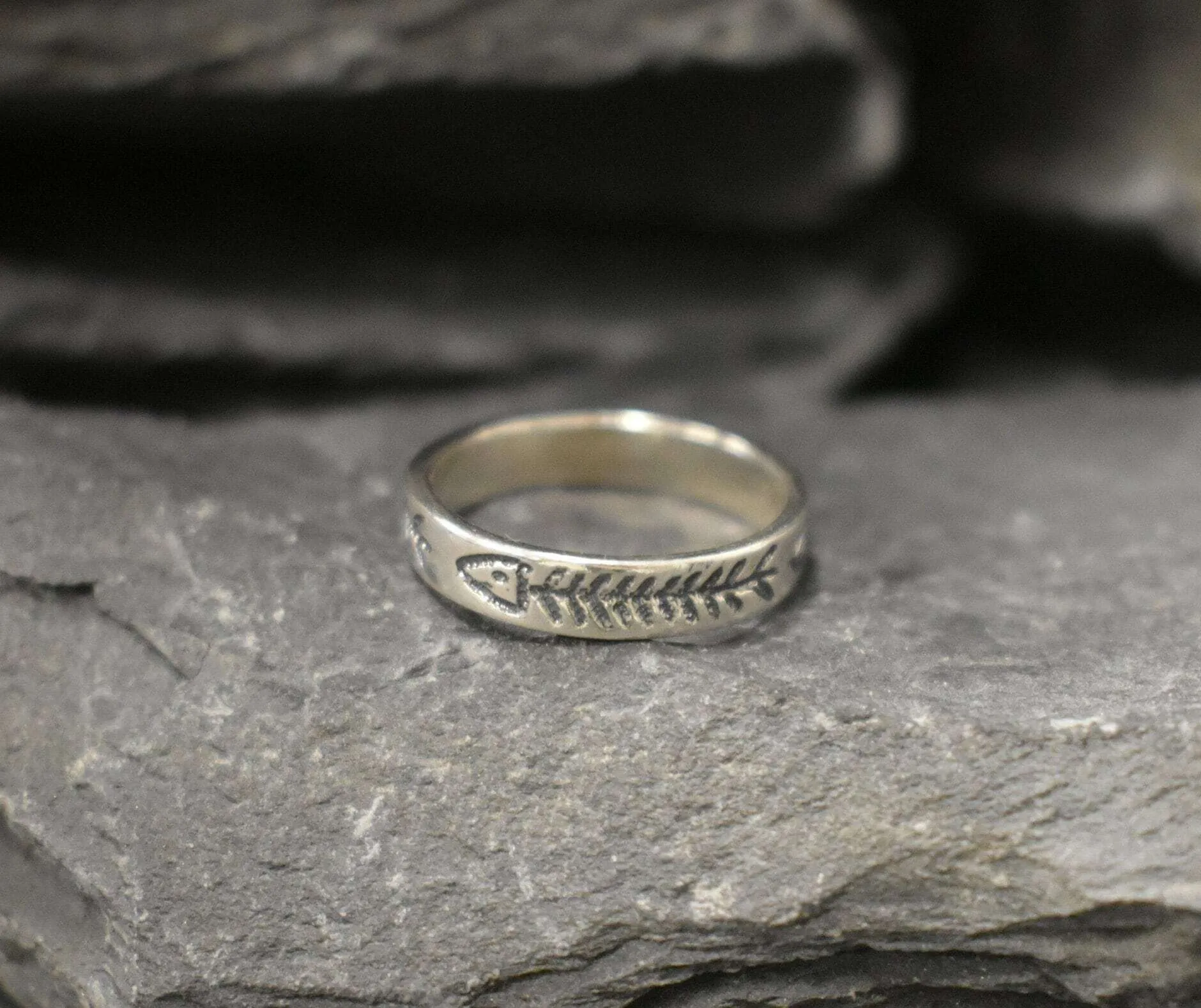 Silver Fish Bone Ring - Silver Fish Ring - Silver Stackable Band