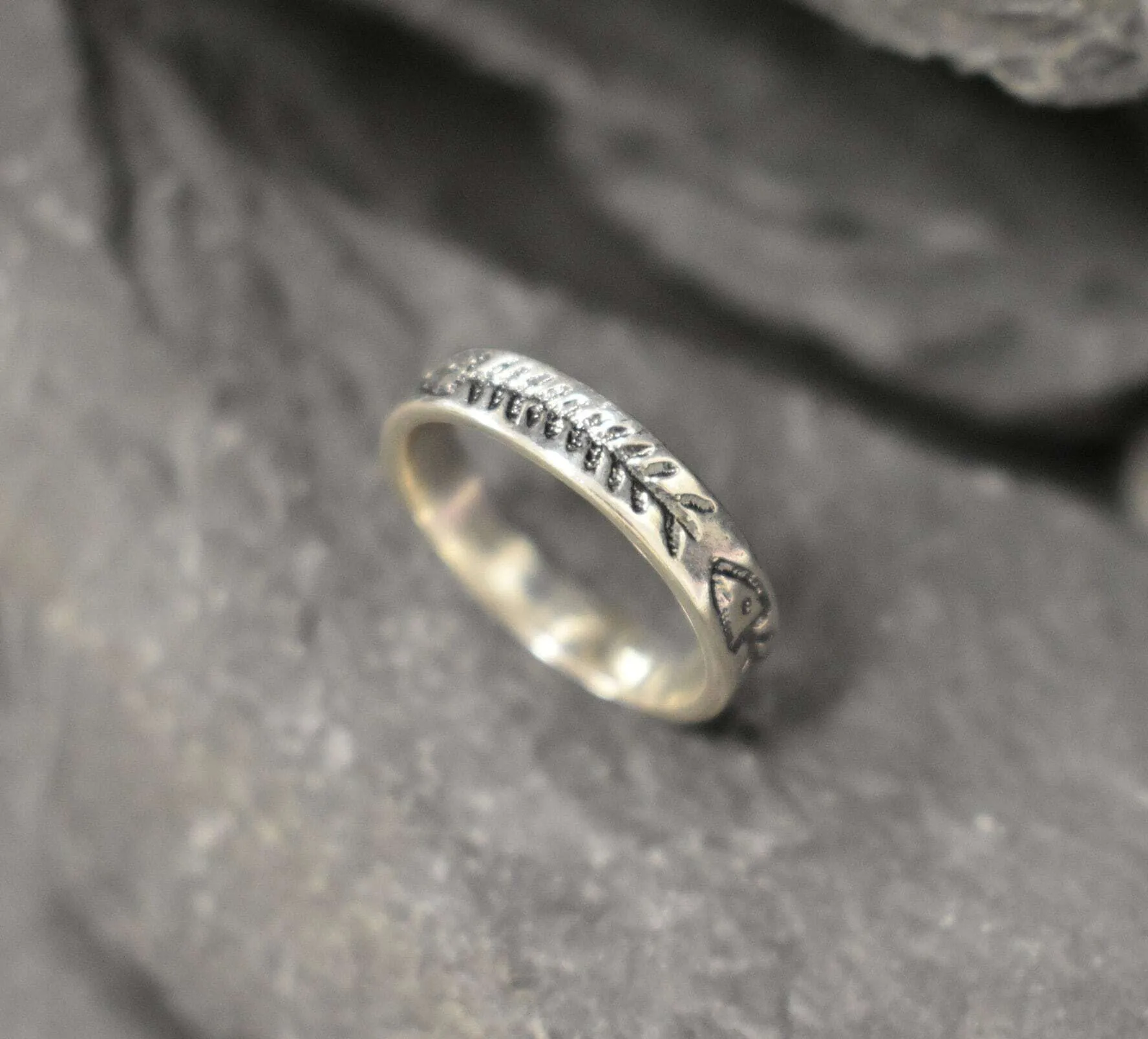 Silver Fish Bone Ring - Silver Fish Ring - Silver Stackable Band