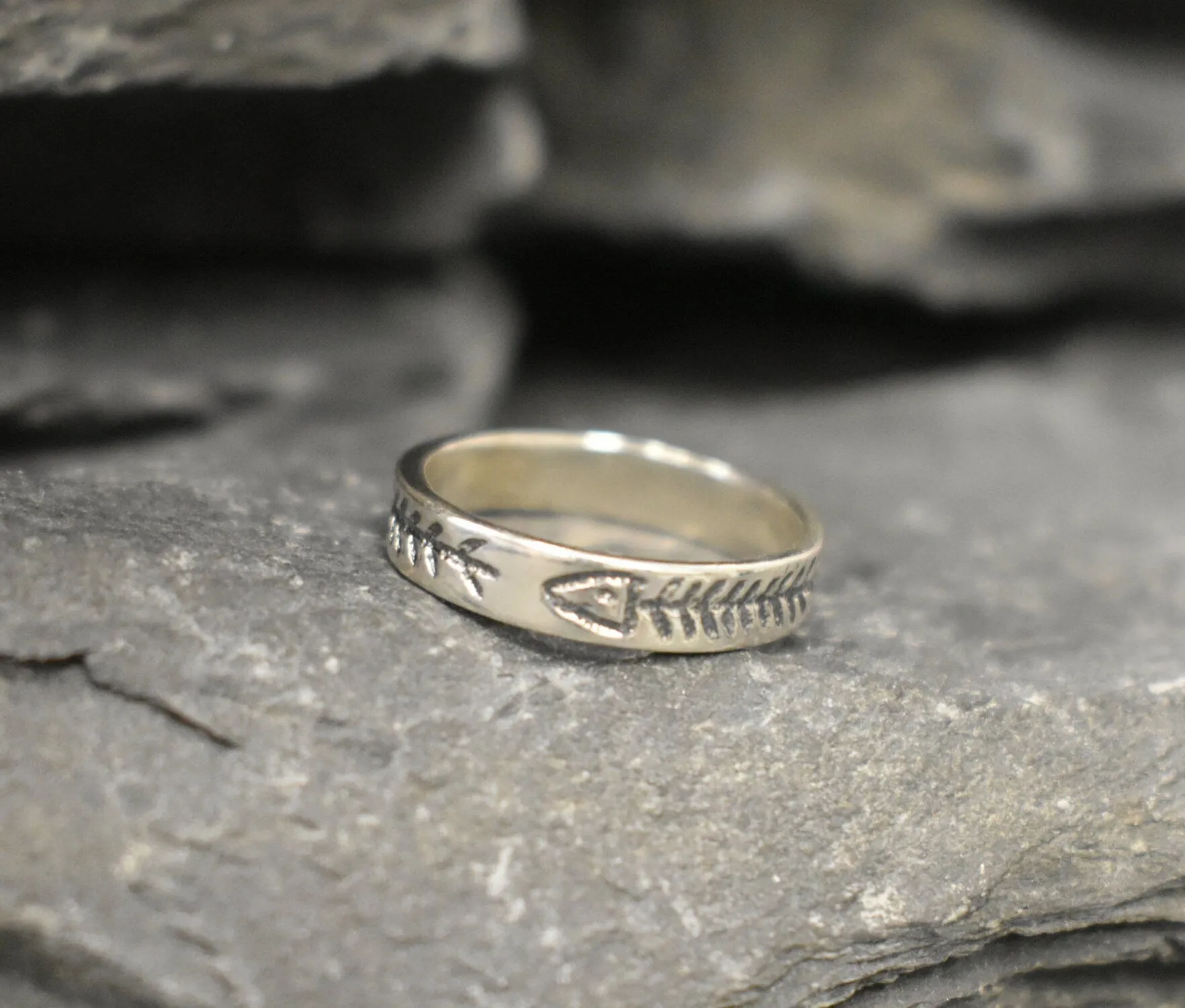 Silver Fish Bone Ring - Silver Fish Ring - Silver Stackable Band