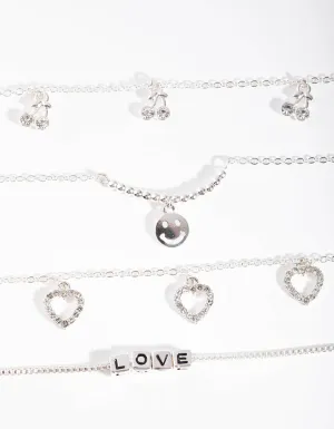 Silver Love Cherry 4-Pack Bracelet & Anklet Set