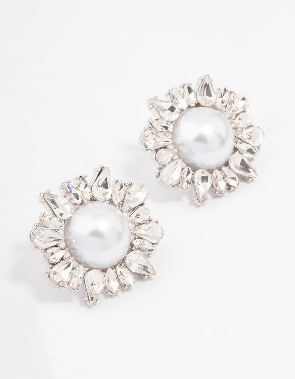 Silver Pearl & Cluster Statement Stud Earrings