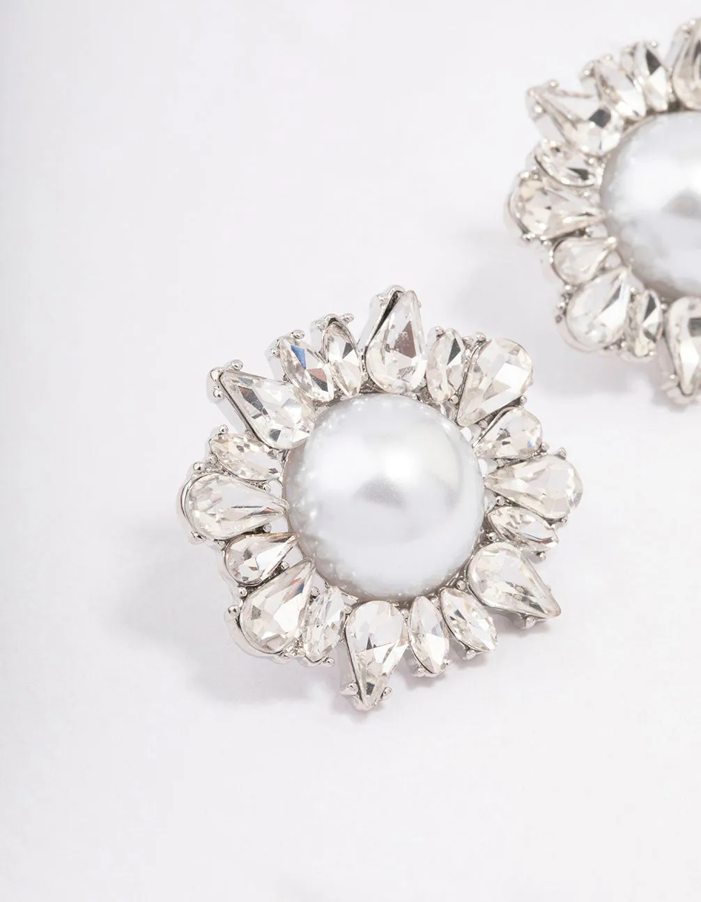 Silver Pearl & Cluster Statement Stud Earrings