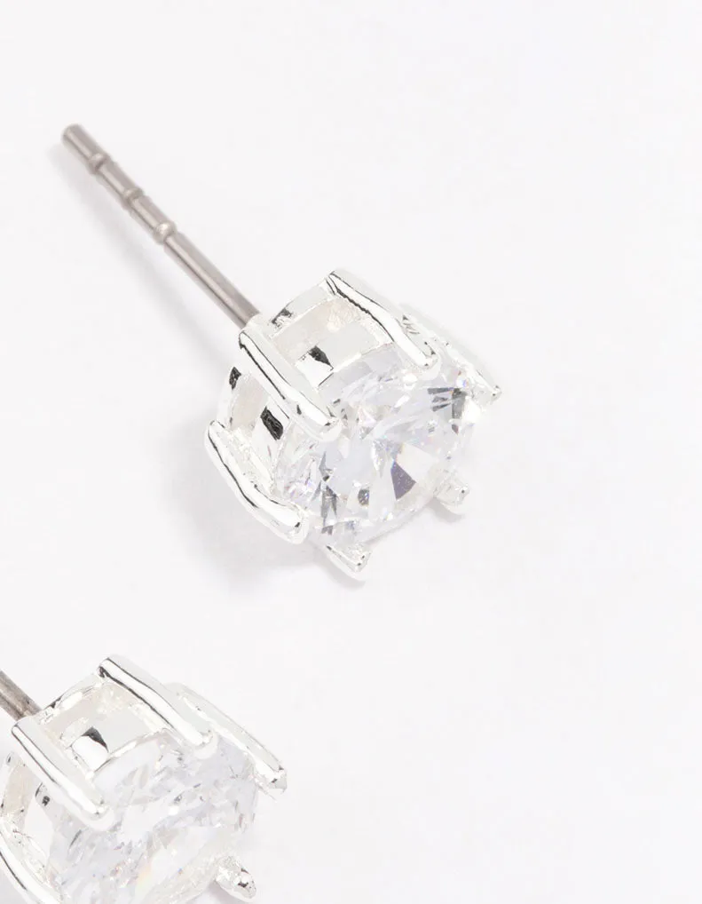 Silver Plated Classic Cubic Zirconia Stud Earrings