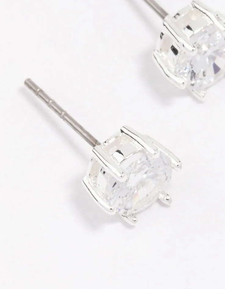 Silver Plated Classic Cubic Zirconia Stud Earrings